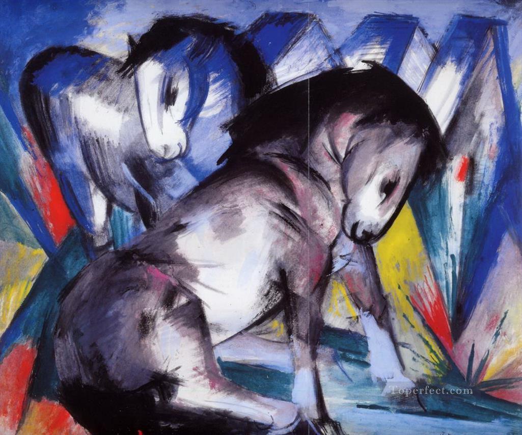 二頭の馬の抽象的なフランツ マルク ドイツ語油絵